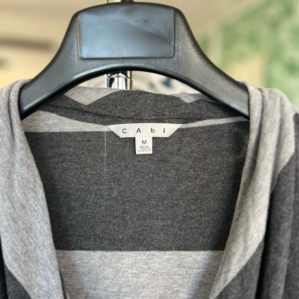 Cabi Grey Gray Wide Stripe Shirt Cowl Neck Top Tunic 620 Sz M - Picture 10 of 11
